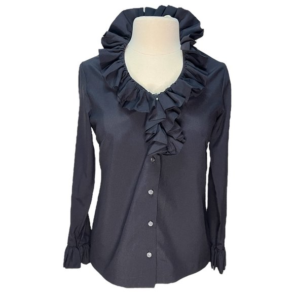 Vintage black blouse with ruffled collar - Picture 1 of 6